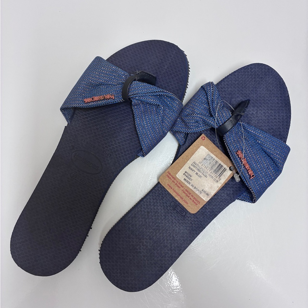 Havaianas Blue Denim Thong‎ Bow Flip Flop Sandals